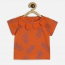 Miniklub Girls Cut-Out Print Cotton Top - Orange, 3-6m